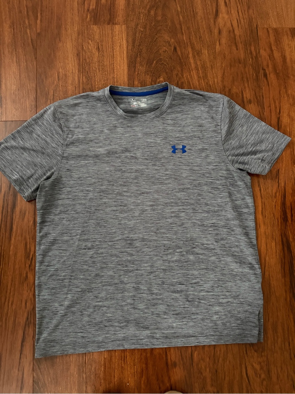 Under Armour Men's Gray Heather Short-Sleeve Performance Tee with Blue Logo